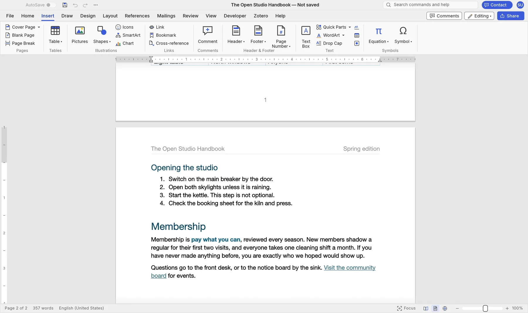SynDoc's Insert ribbon tab with tables, pictures, shapes, SmartArt, charts, headers, footers and equations.